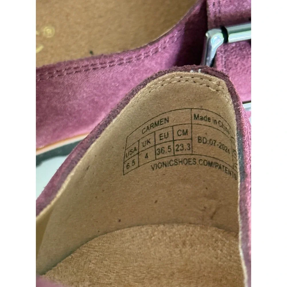 Vionic Carmen Mary Janes Buckle Loafer Shoes 6.5 Port Wine Suede Leather T Strap